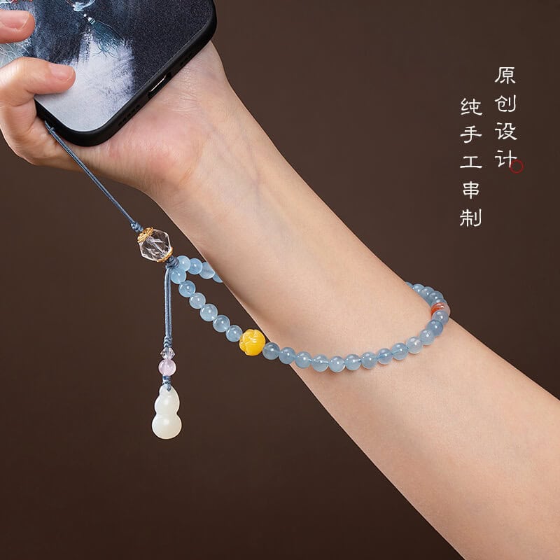 冰種海藍寶短款串珠手機鏈：圖片 3
