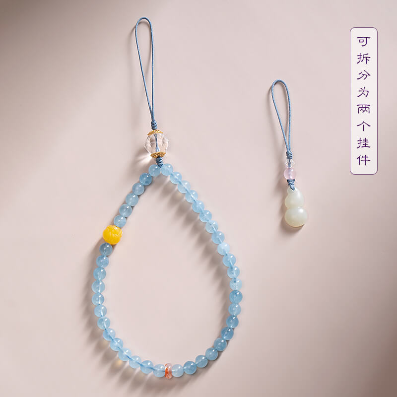 冰種海藍寶短款串珠手機鏈：圖片 4
