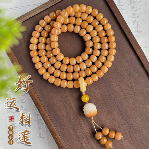 風化菩提手串原生態老料蜜黃色桶珠