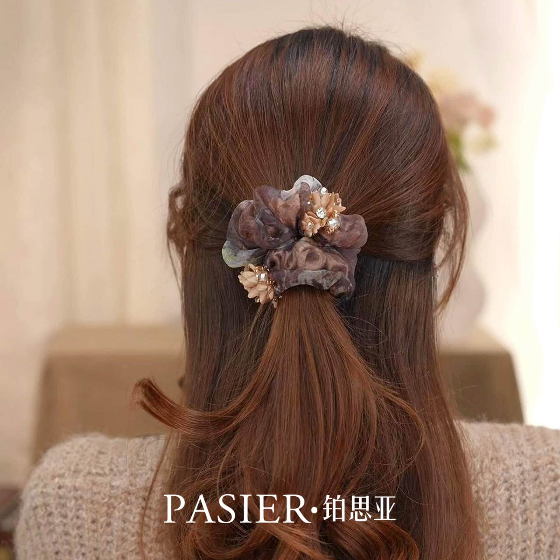 莫奈花園髮圈女後腦勺高馬尾綁髮頭繩