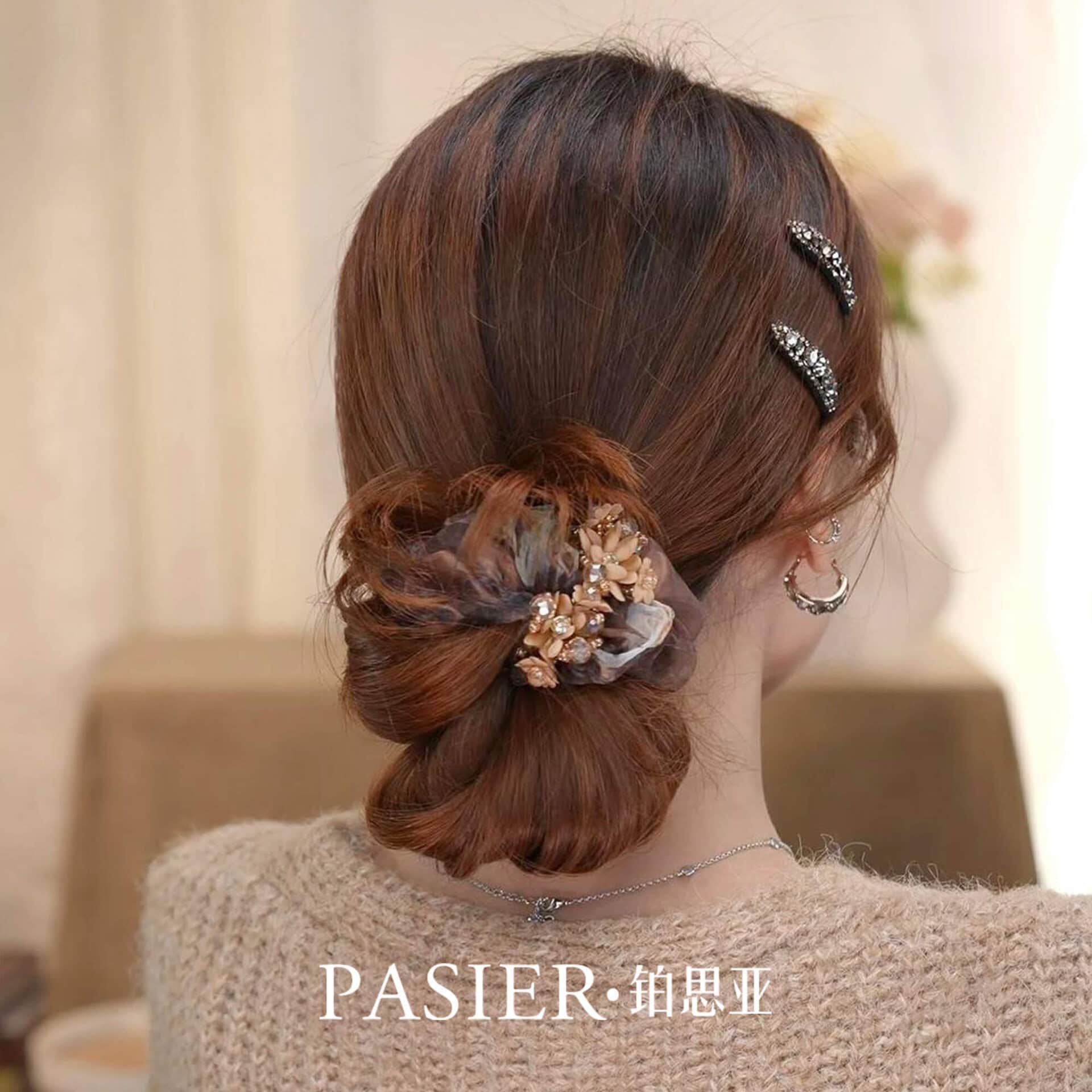 莫奈花園髮圈女後腦勺高馬尾綁髮頭繩