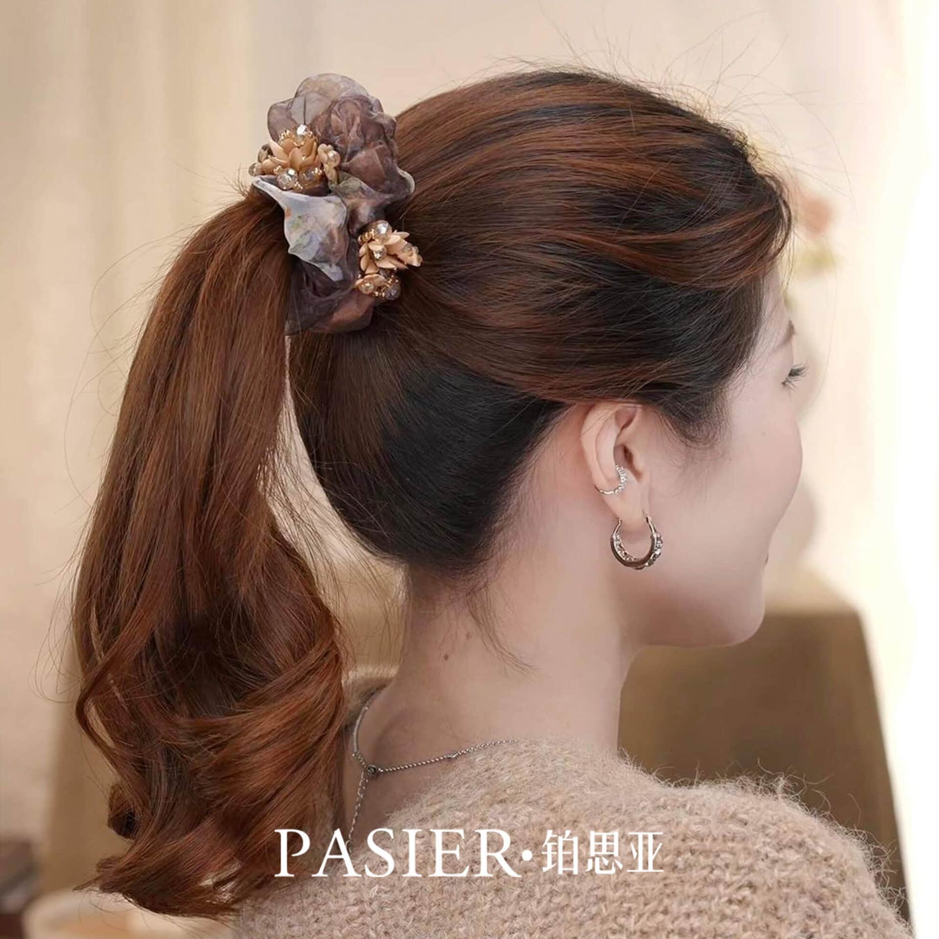 莫奈花園髮圈女後腦勺高馬尾綁髮頭繩