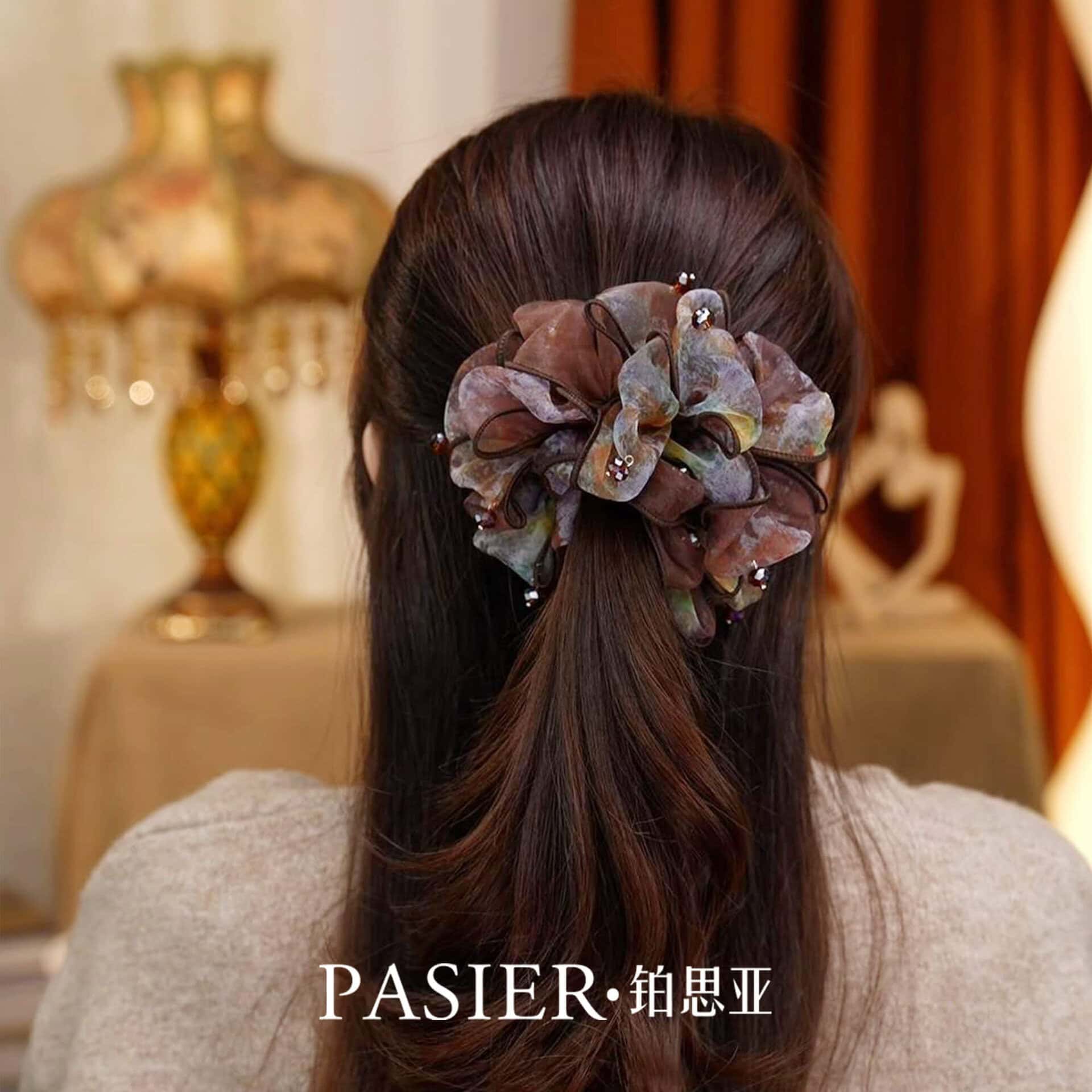 霧紗棕林大腸髮圈女2頭繩蓬松顯髮量頭花