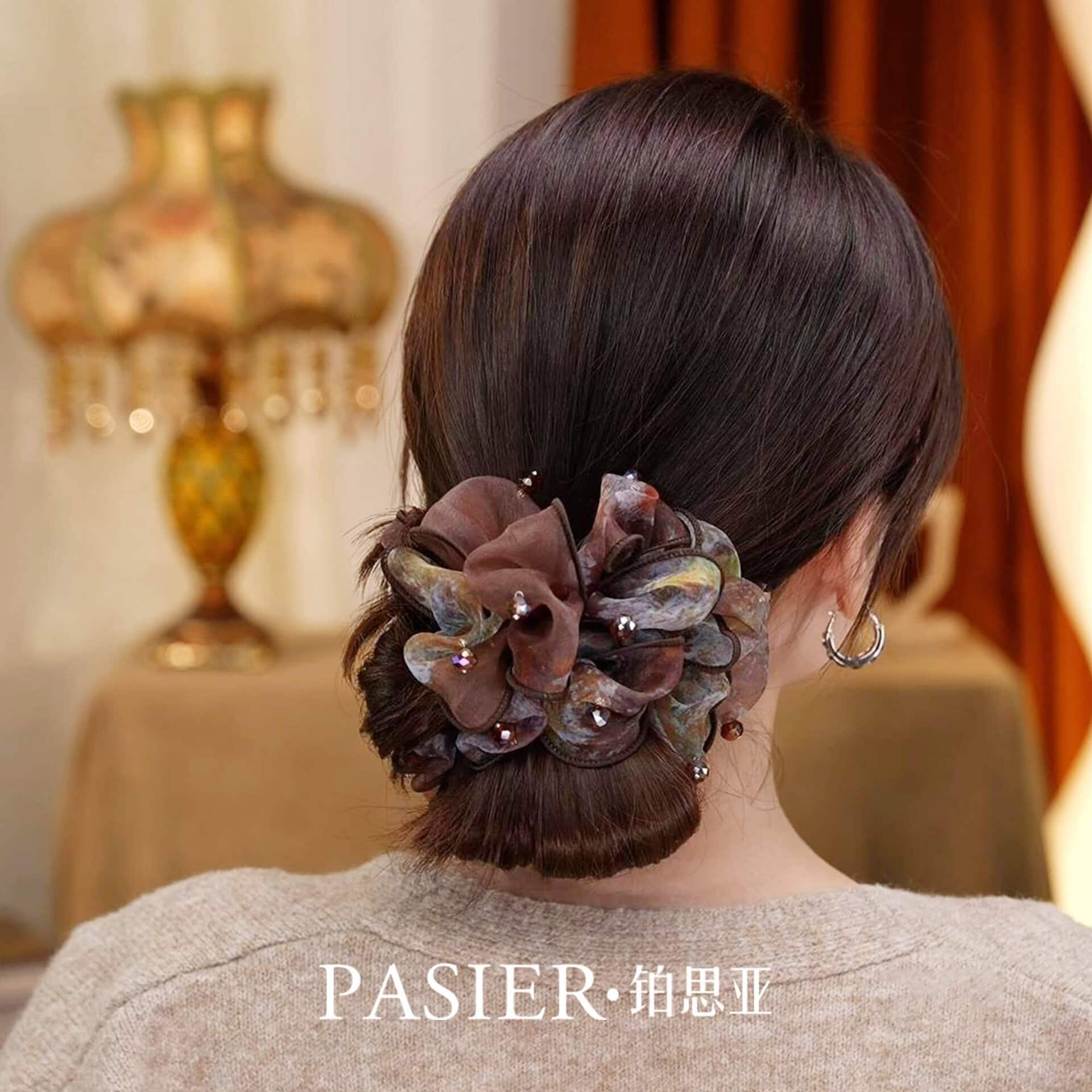 霧紗棕林大腸髮圈女2頭繩蓬松顯髮量頭花