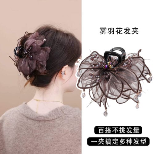 霧羽花髮夾女後腦勺盤髮鯊魚夾