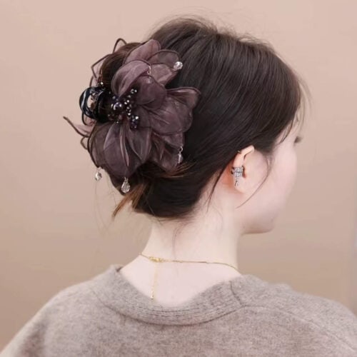 霧羽花髮夾女後腦勺盤髮鯊魚夾：圖片 2