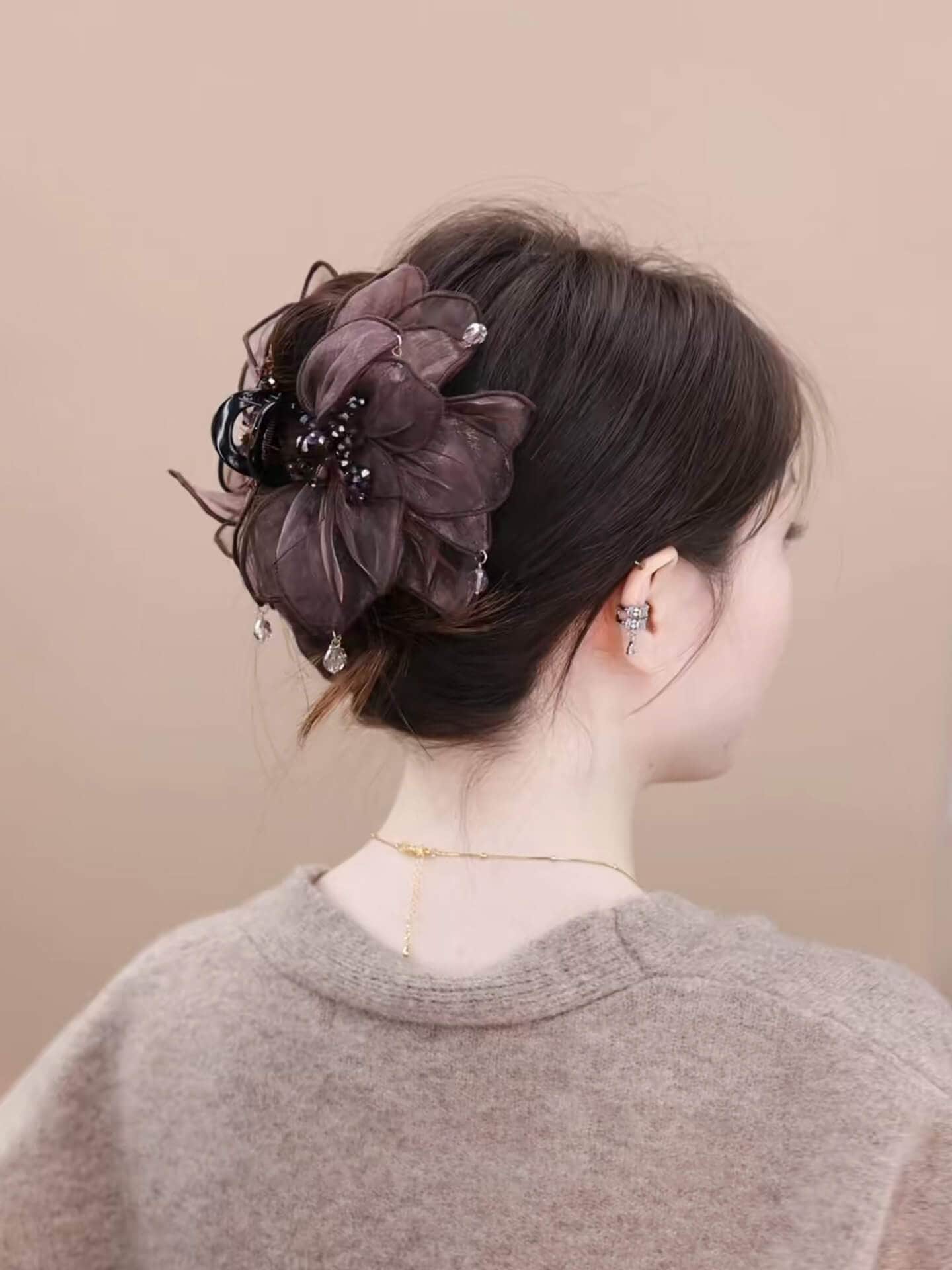 霧羽花髮夾女後腦勺盤髮鯊魚夾：圖片 2