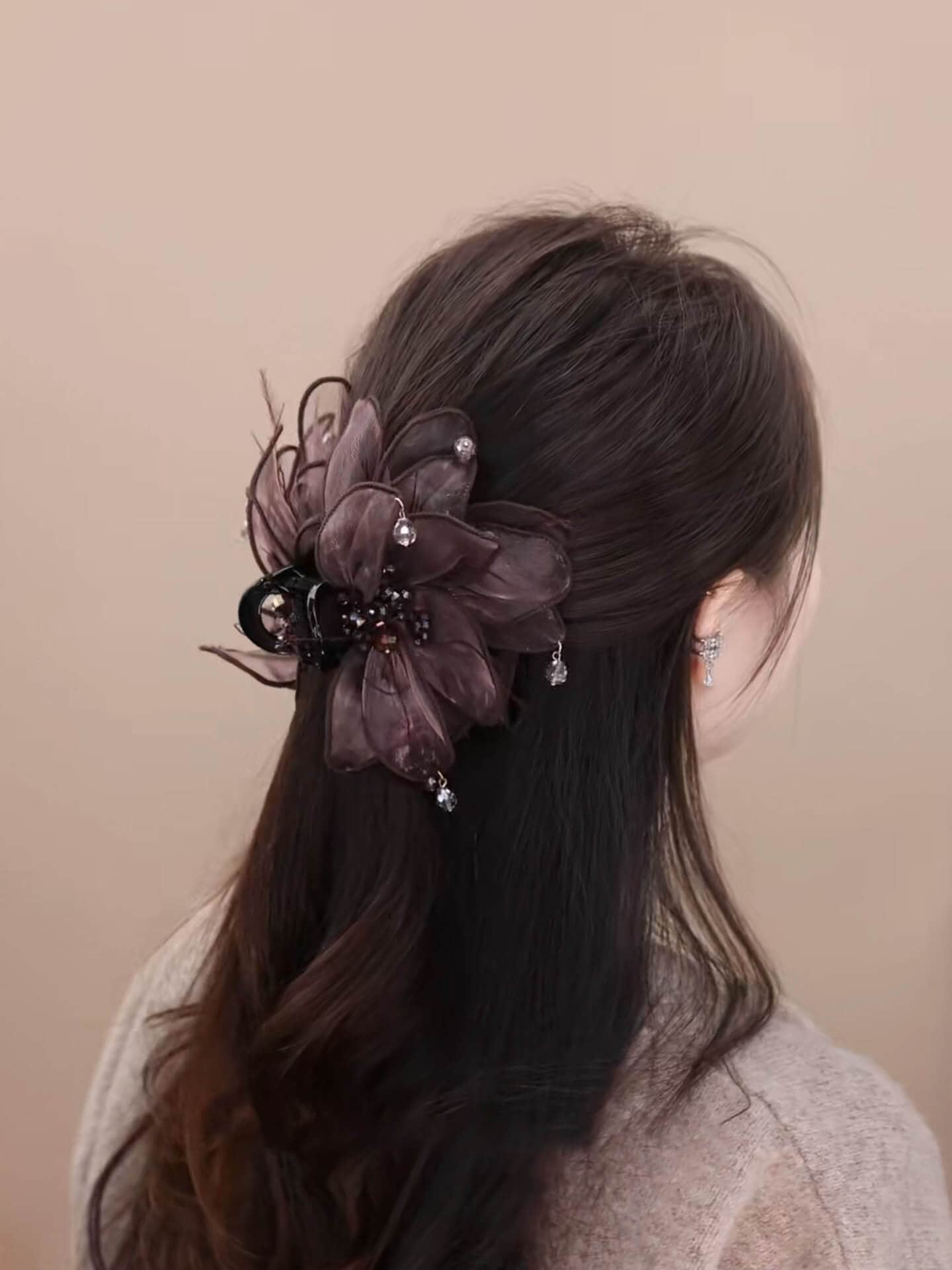 霧羽花髮夾女後腦勺盤髮鯊魚夾：圖片 3