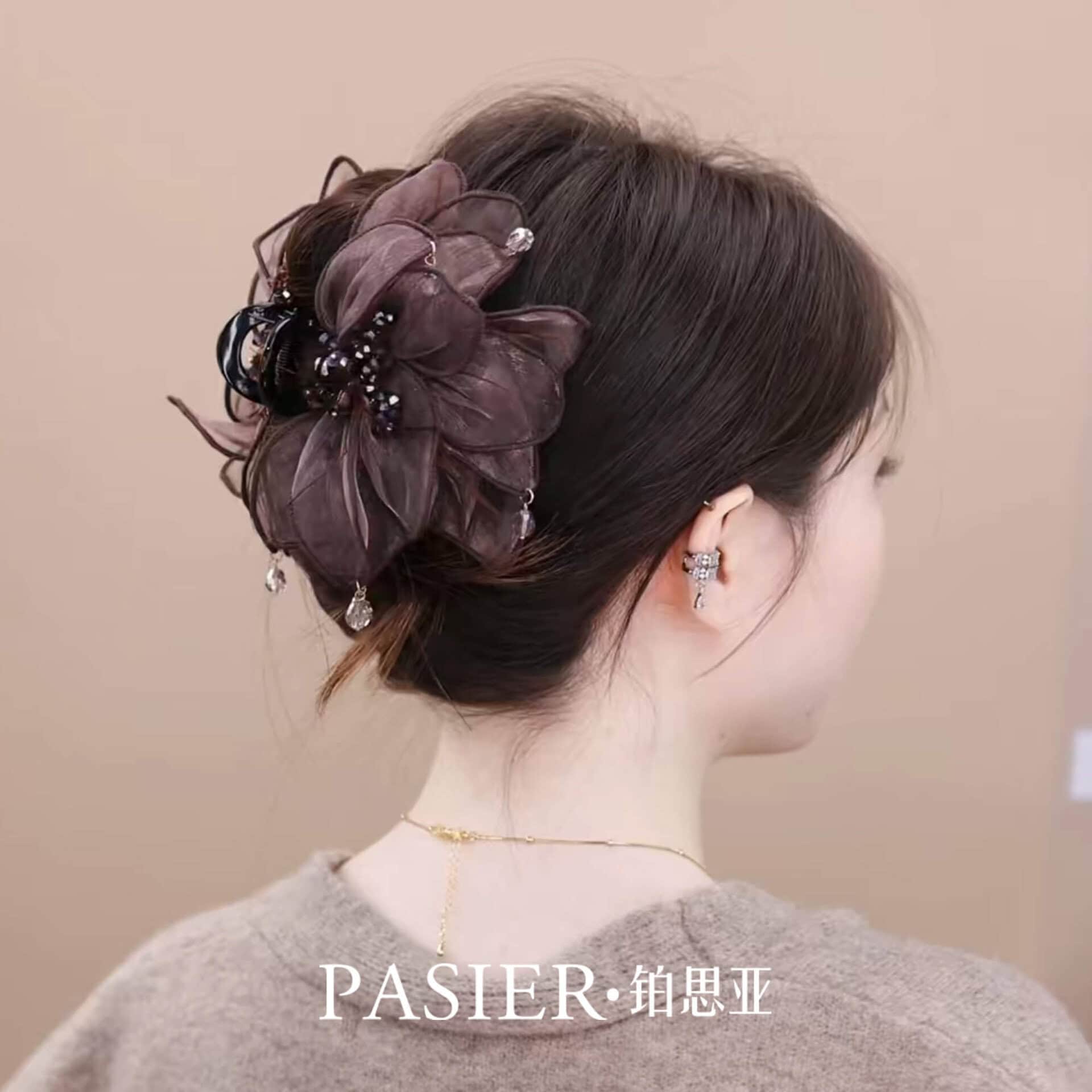 霧羽花髮夾女後腦勺盤髮鯊魚夾