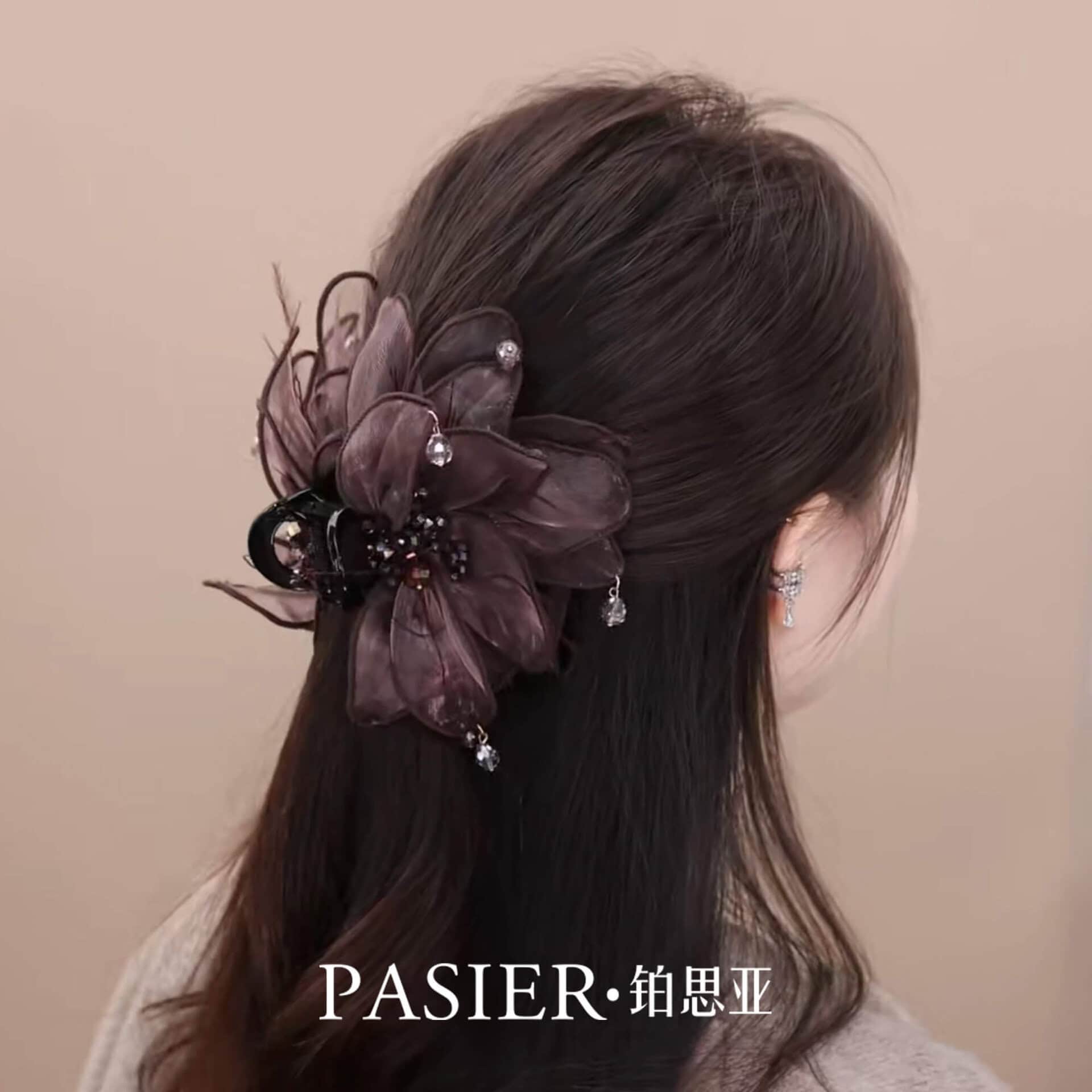 霧羽花髮夾女後腦勺盤髮鯊魚夾