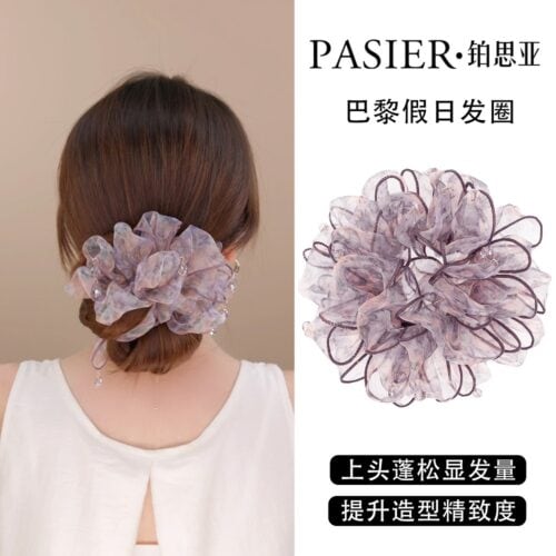 巴黎假日髮圈女法式蓬松大號花苞丸子頭繩