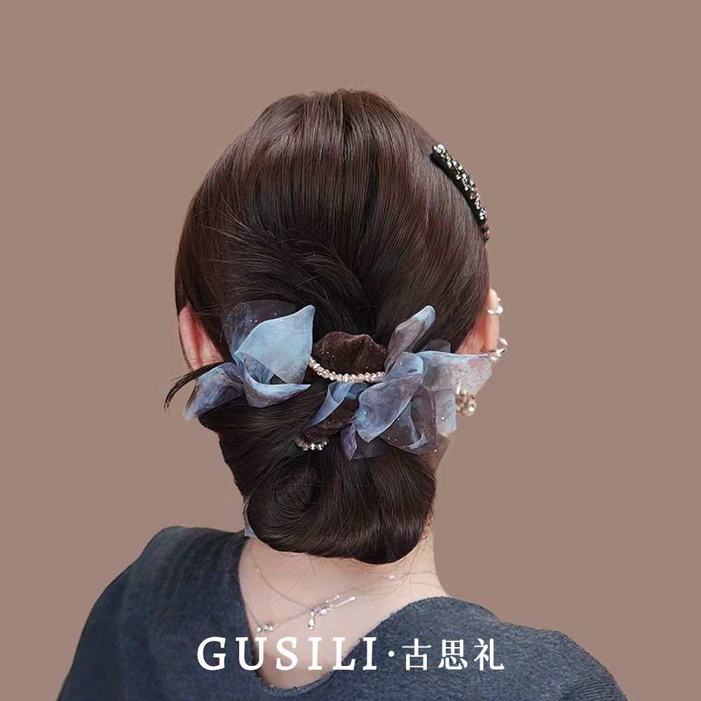 法式網紗蝴蝶結髮圈高彈力超仙珍珠髮繩：圖片 3