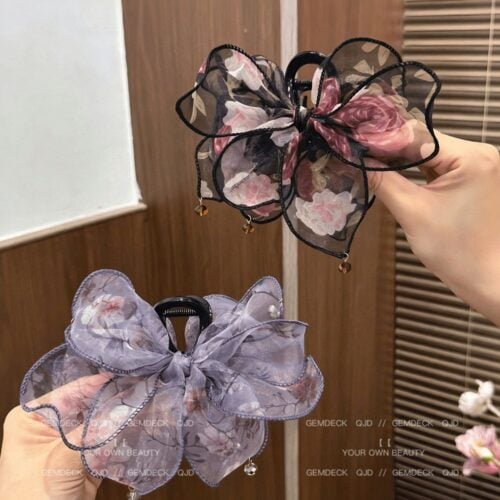 網紗蝴蝶結抓夾女高級感後腦勺髮夾：圖片 2