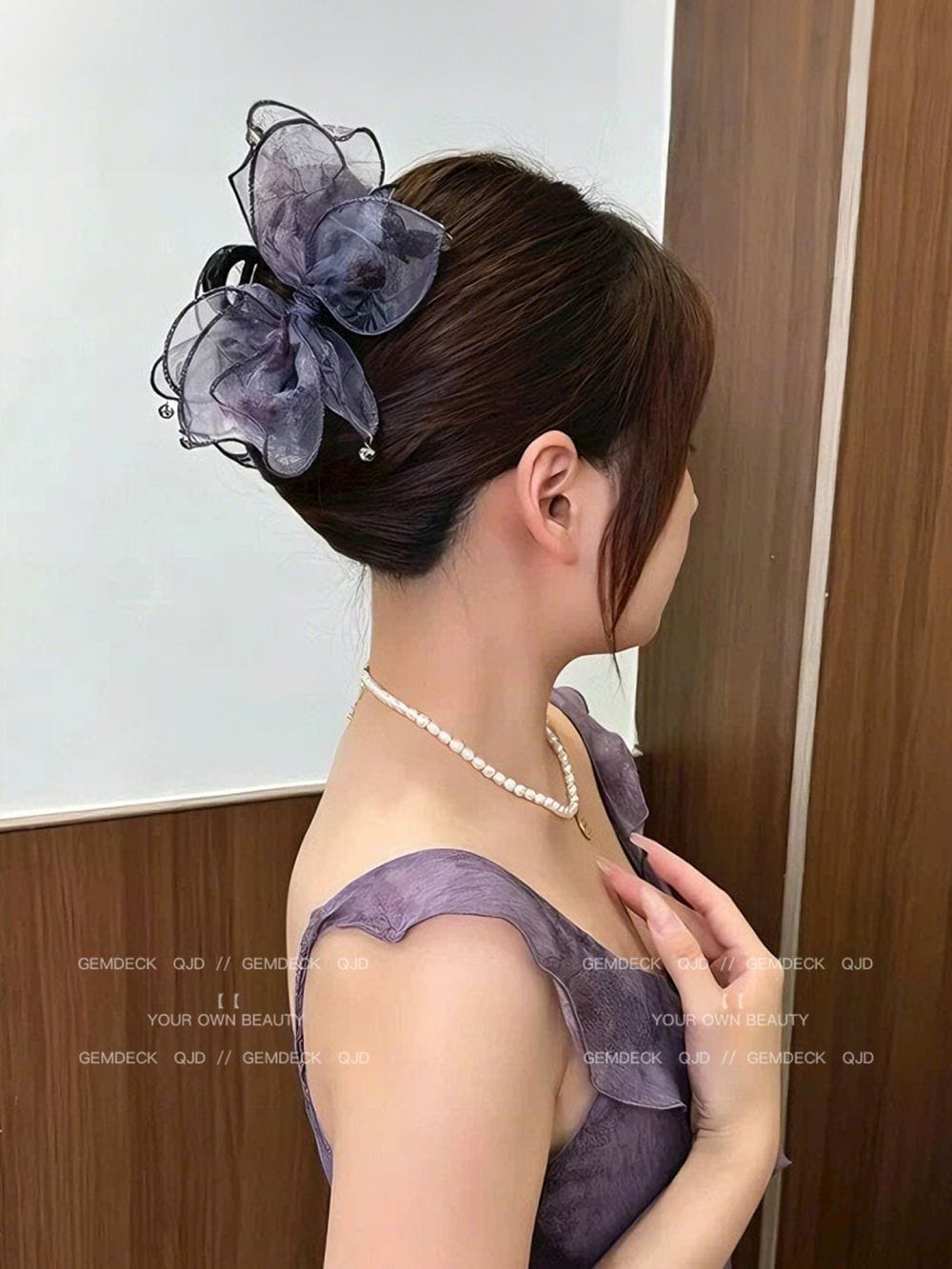 網紗蝴蝶結抓夾女高級感後腦勺髮夾：圖片 3