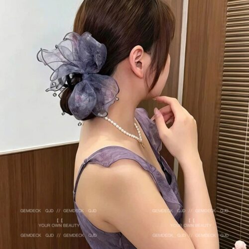 網紗蝴蝶結抓夾女高級感後腦勺髮夾：圖片 4