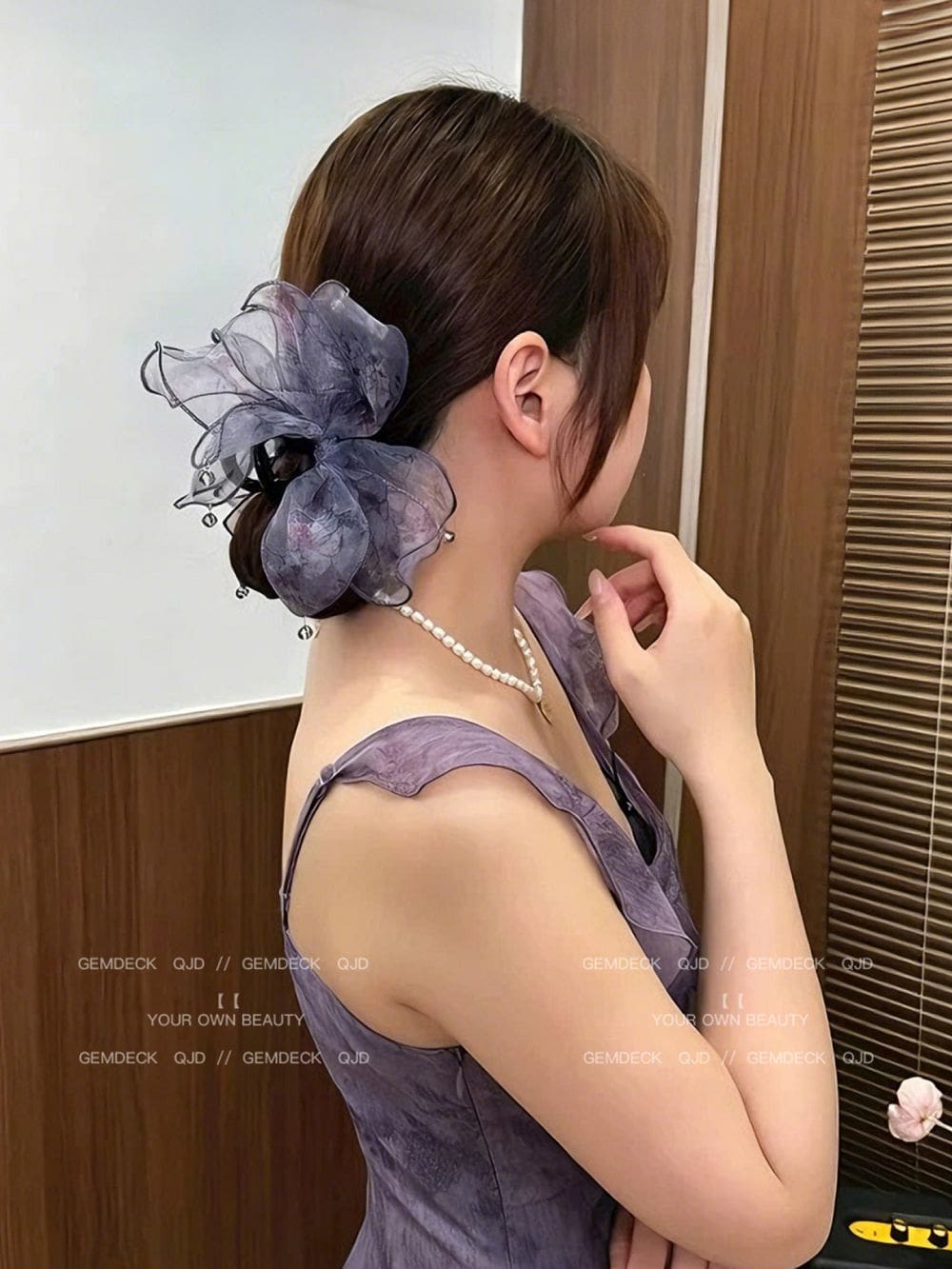 網紗蝴蝶結抓夾女高級感後腦勺髮夾：圖片 4