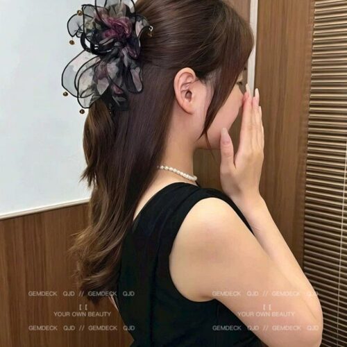 網紗蝴蝶結抓夾女高級感後腦勺髮夾：圖片 5