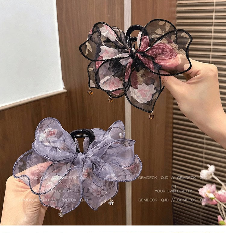 網紗蝴蝶結抓夾女高級感後腦勺髮夾