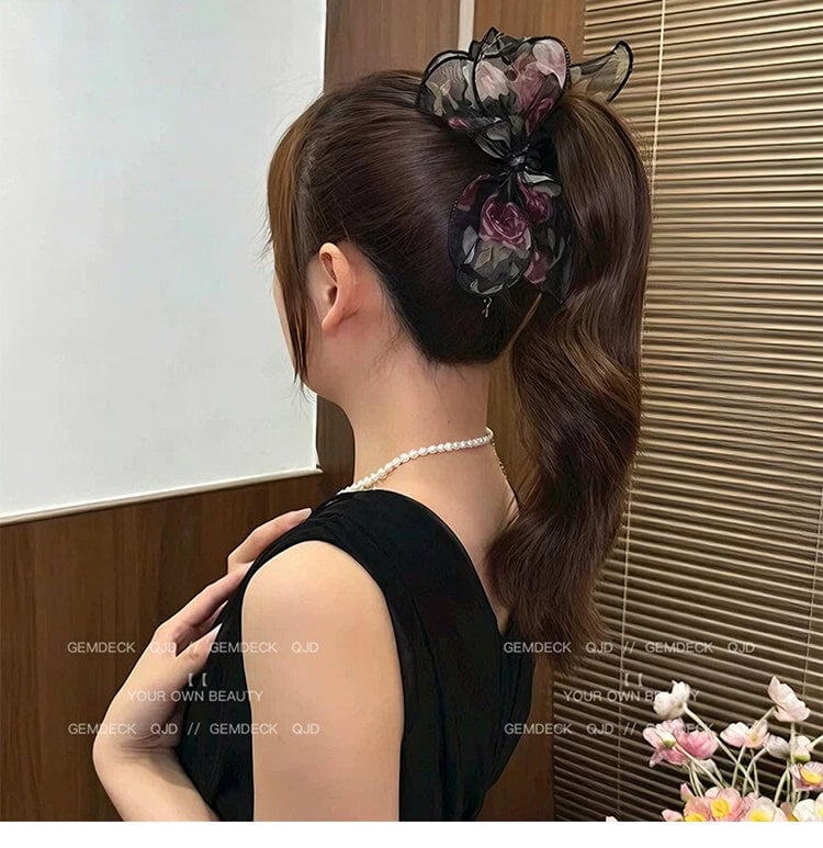網紗蝴蝶結抓夾女高級感後腦勺髮夾