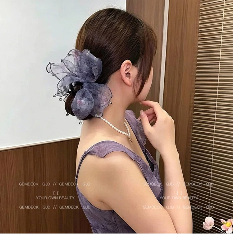 網紗蝴蝶結抓夾女高級感後腦勺髮夾
