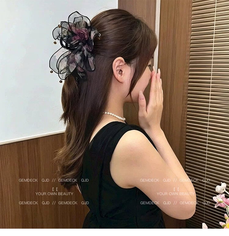 網紗蝴蝶結抓夾女高級感後腦勺髮夾