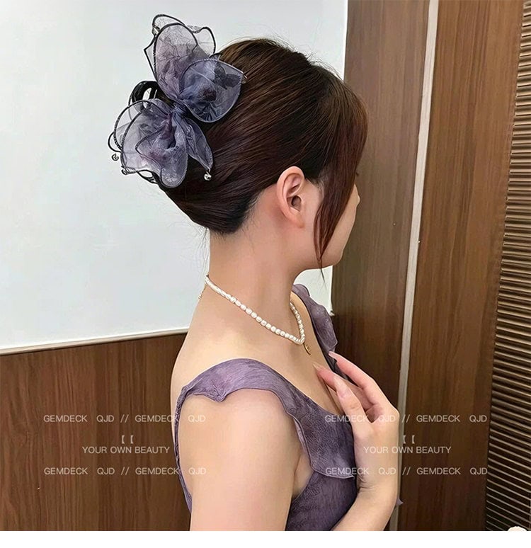 網紗蝴蝶結抓夾女高級感後腦勺髮夾