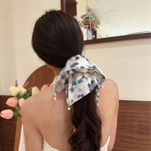 中式水墨風紮染油畫方巾馬尾大腸髮圈：圖片 4