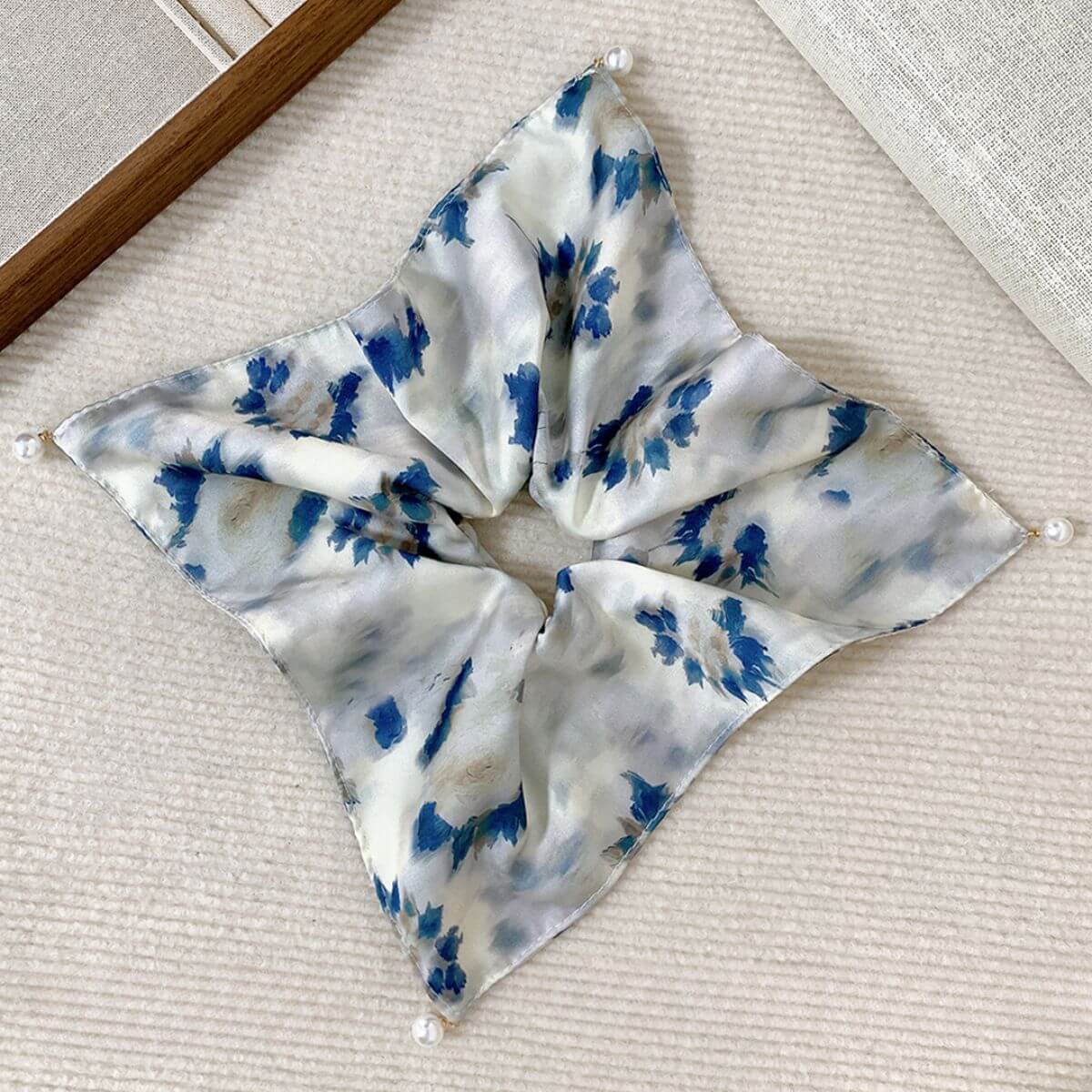 中式水墨風紮染油畫方巾馬尾大腸髮圈