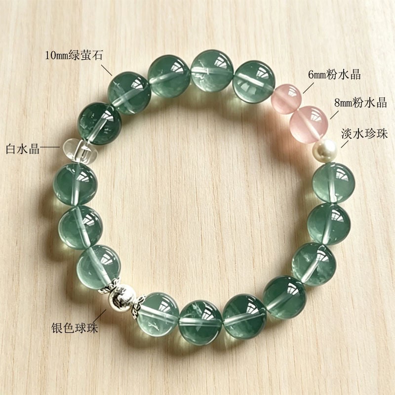 青螢逐瑞天然綠螢石水晶手串粉水晶珍珠手鏈