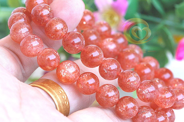 金太陽日光石斯裏蘭卡橙紅草莓晶手串