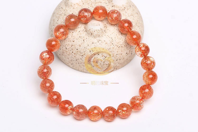 金太陽日光石斯裏蘭卡橙紅草莓晶手串