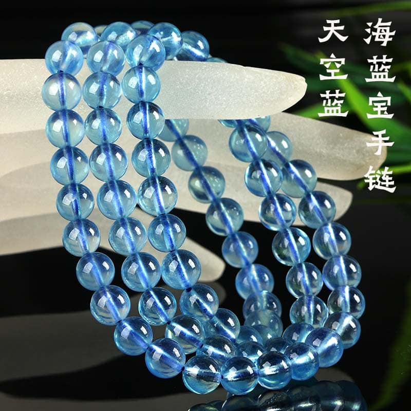 天然海藍寶三圈手鏈深藍色晶體手鏈