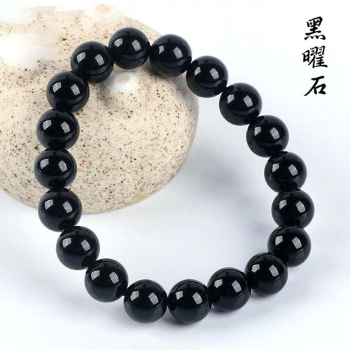 天然黑曜石手串黑色黑曜石烏金純黑手鏈