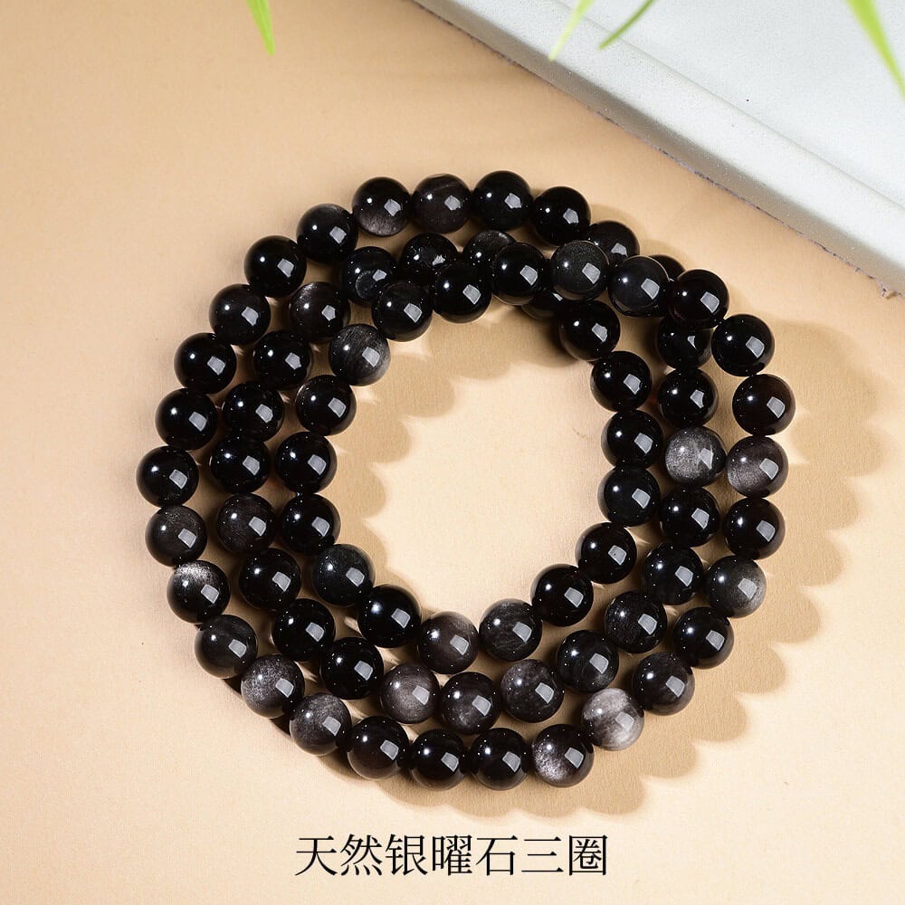 天然黑曜石多圈手鏈兩圈烏金黑曜石：圖片 3
