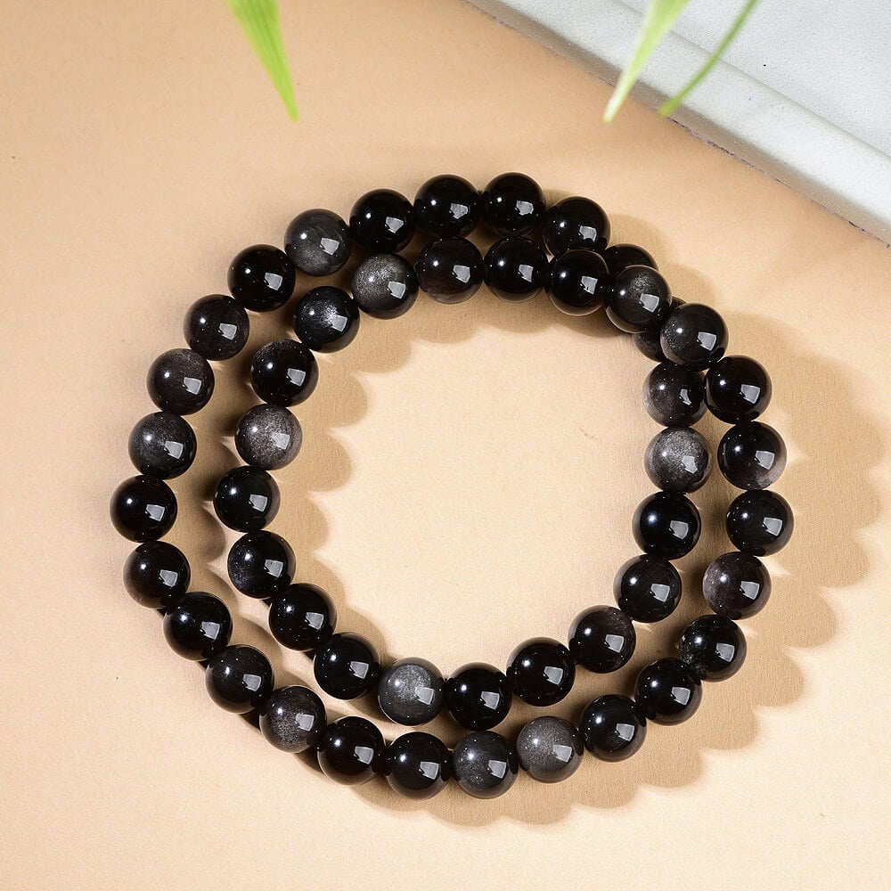 天然黑曜石多圈手鏈兩圈烏金黑曜石：圖片 4