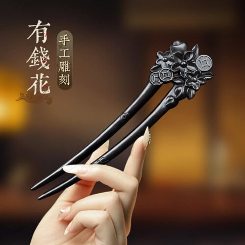 黑檀木髮簪古風盤髮高級感新中式髮釵