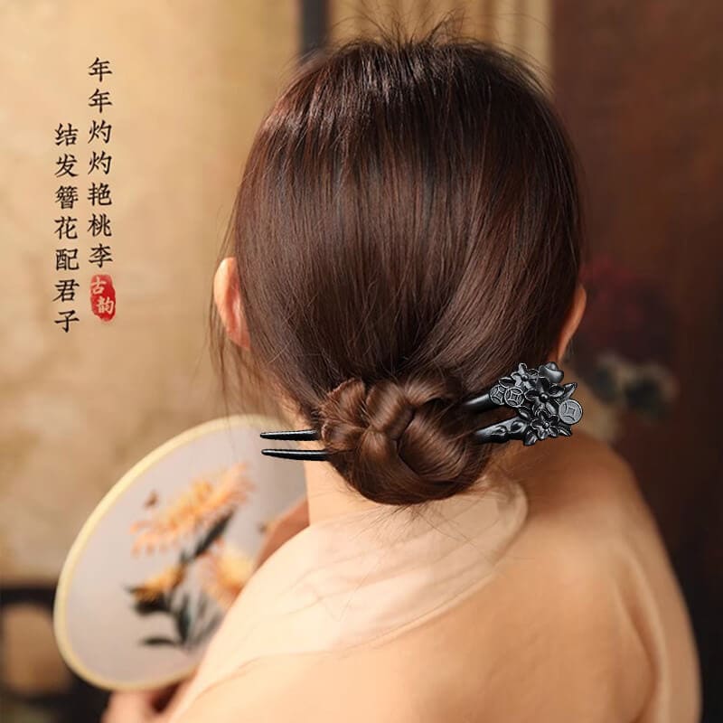 黑檀木髮簪古風盤髮高級感新中式髮釵：圖片 2