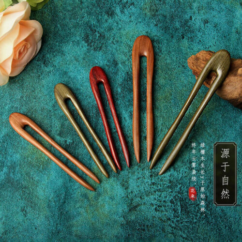 U型髮簪木簪子盤髮高級木質挽髮：圖片 2