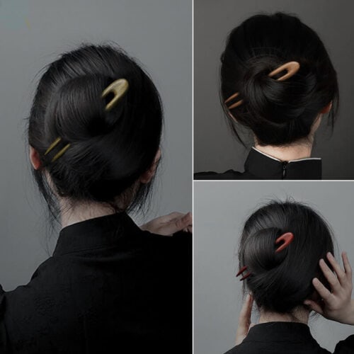U型髮簪木簪子盤髮高級木質挽髮：圖片 3