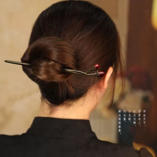 古風木簪綠檀木復古簪子挽髮日常髮飾盤髮髮簪：圖片 2