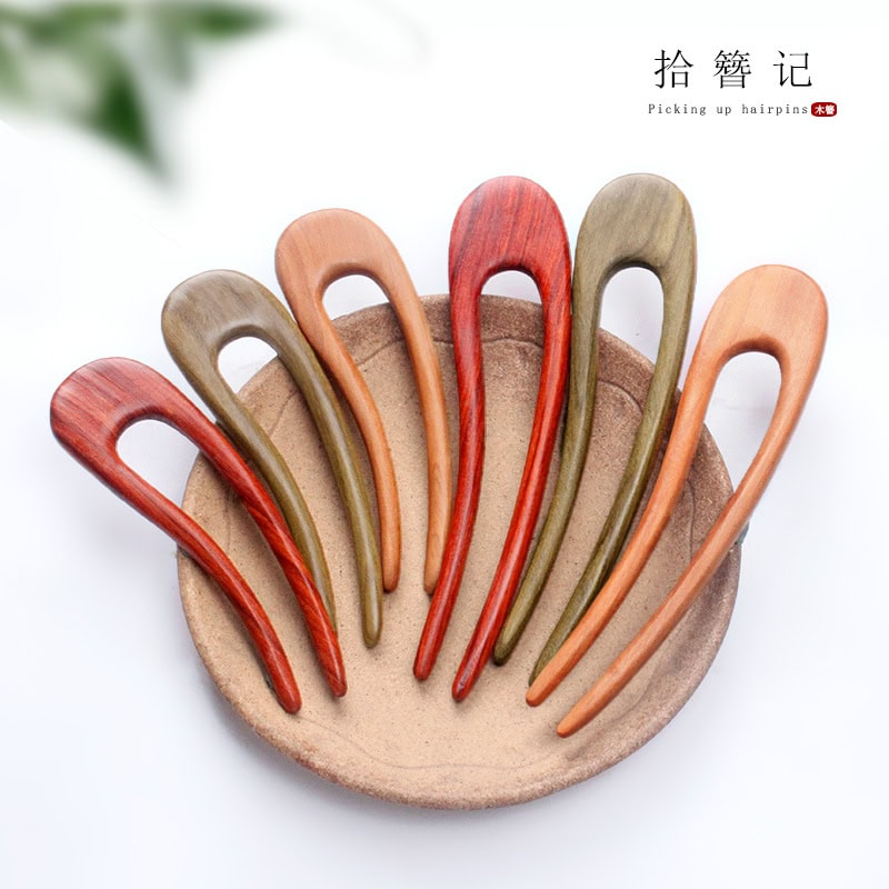 桃木髮簪手工檀木U型簪子