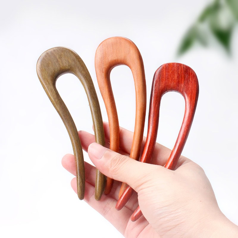 桃木髮簪手工檀木U型簪子：圖片 3