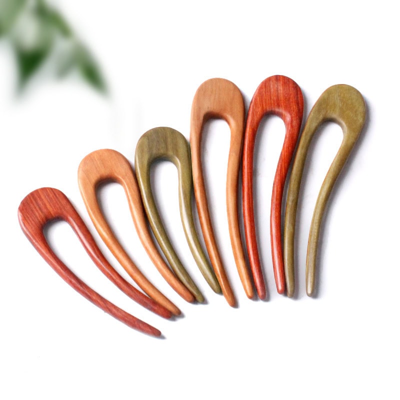 桃木髮簪手工檀木U型簪子：圖片 4
