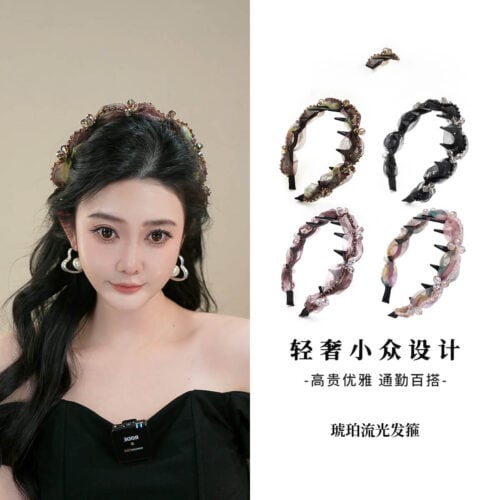 琥珀流光氛圍感百搭日常壓髮髮卡手工髮箍