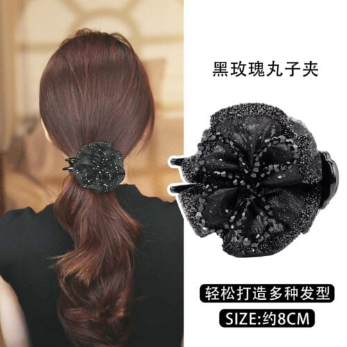 黑玫瑰髮夾女浪漫花苞丸子頭髮卡