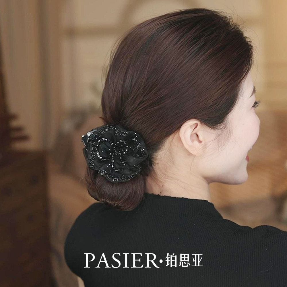 黑玫瑰髮夾女浪漫花苞丸子頭髮卡：圖片 2