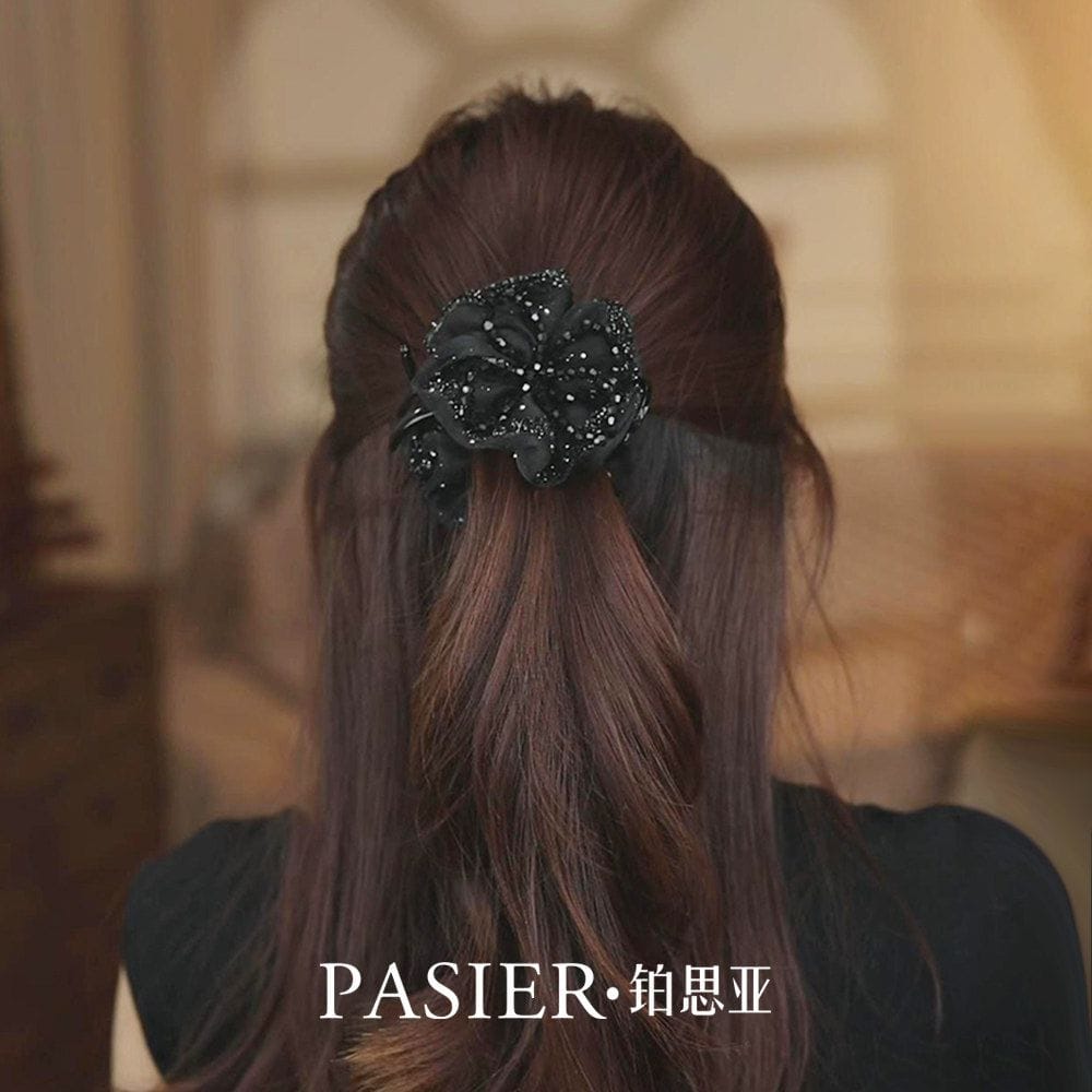 黑玫瑰髮夾女浪漫花苞丸子頭髮卡：圖片 3