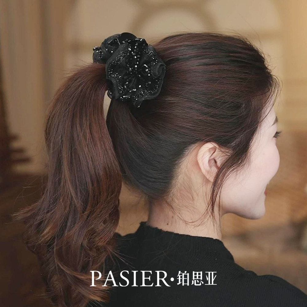 黑玫瑰髮夾女浪漫花苞丸子頭髮卡：圖片 4