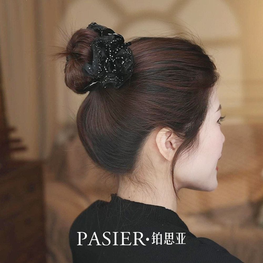 黑玫瑰髮夾女浪漫花苞丸子頭髮卡：圖片 5