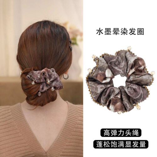 新中式紮髮頭繩水墨暈染大腸髮圈